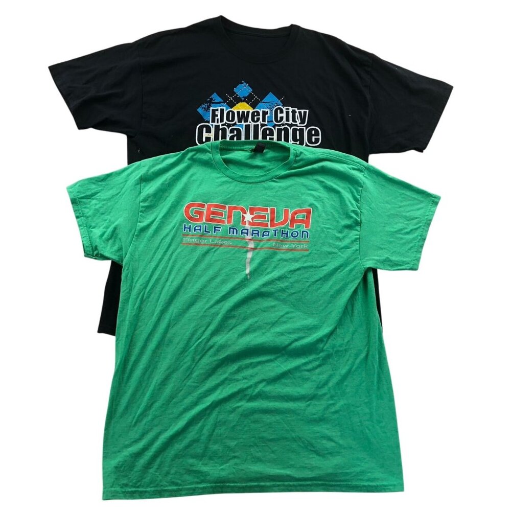 2 Gildan Mens T-Shirt Large Lot Of Two Short Sleeve Graphic Print Casual Tee
